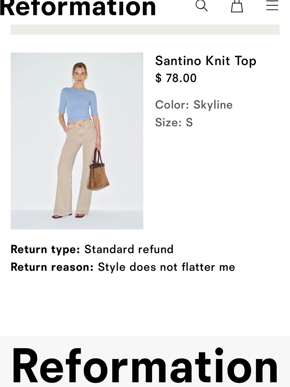 Reformation Santino Knit Top in Skyline Blue